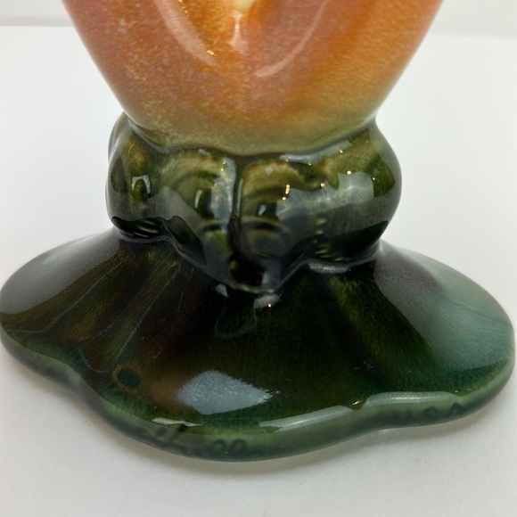 Vintage Hull Pottery Double Cornucopia Vase 103 Mottled Orange and Green - Picture 13 of 15